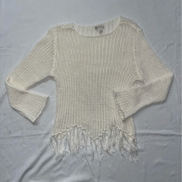 Cato Sweaters - Cato Established Cream Crochet Fringe Sweater – Size Large Boho